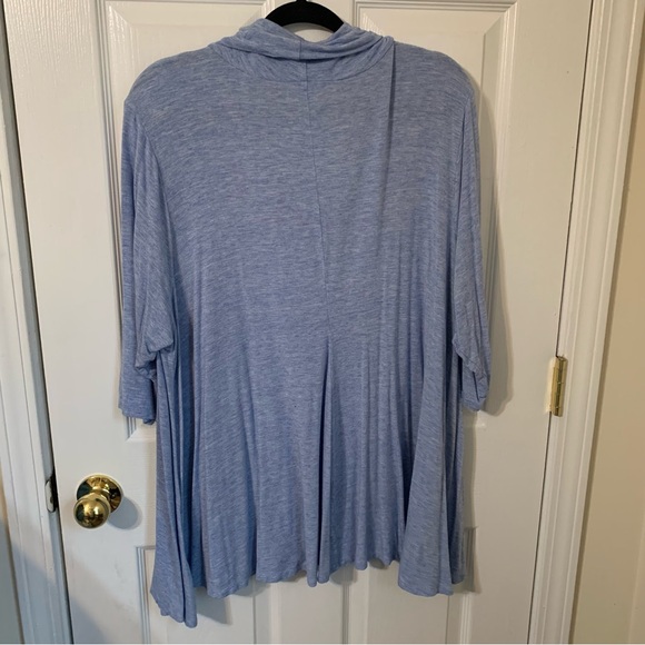 Tahari 3x Soft Blue Cowl Neck tunic Top 3/4 sleeve - Picture 2 of 8